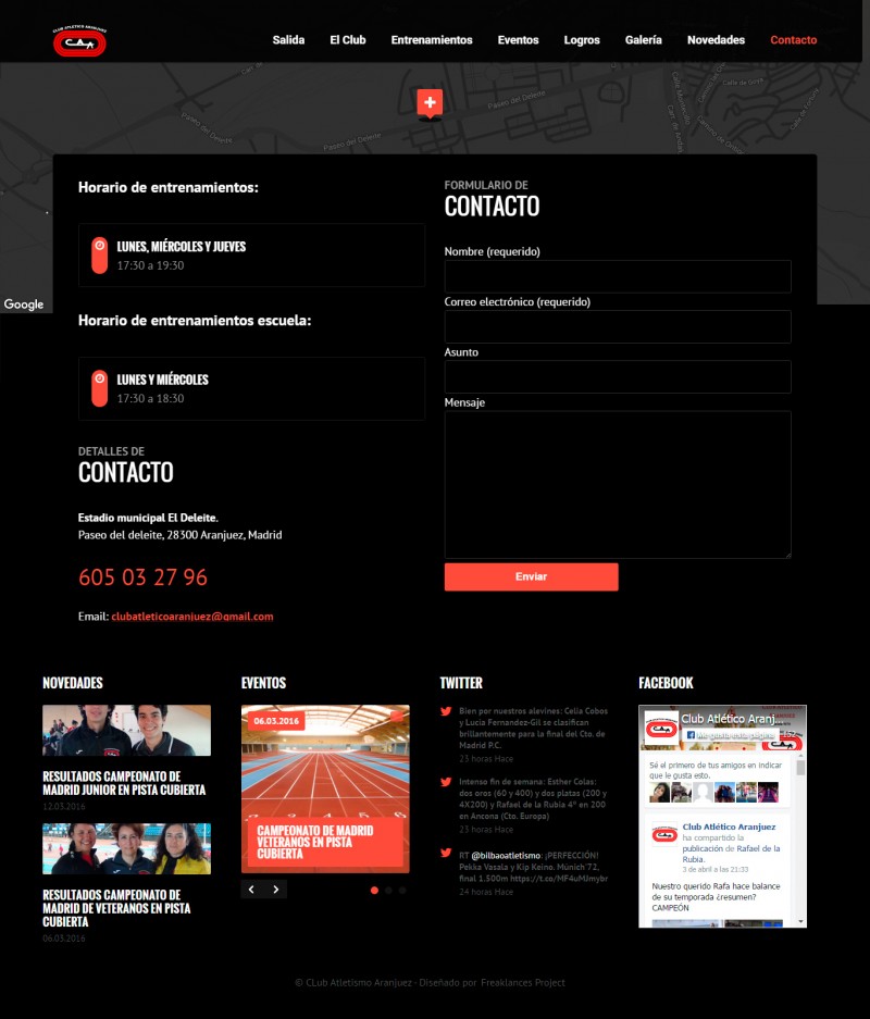 Web corporativa del club atlético Aranjuez, página de contacto